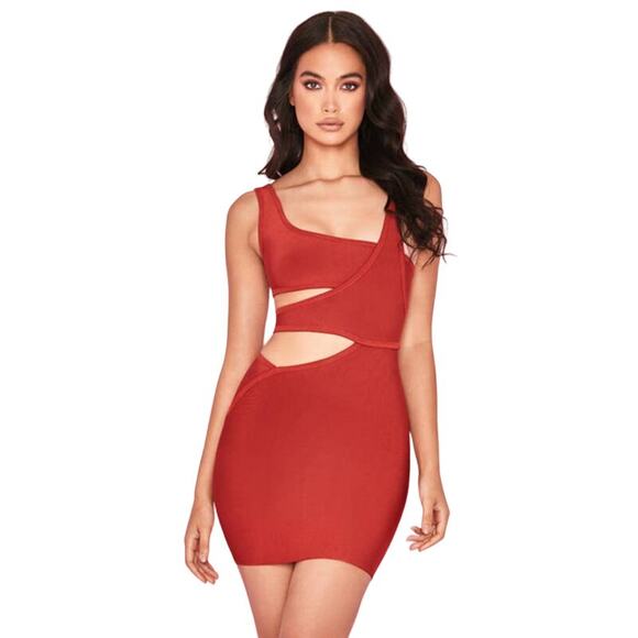 HOUSE OF CB Michi Rust Cutout Bandage Bodycon Mini Dress Large Sleeveless NWT - Picture 3 of 9